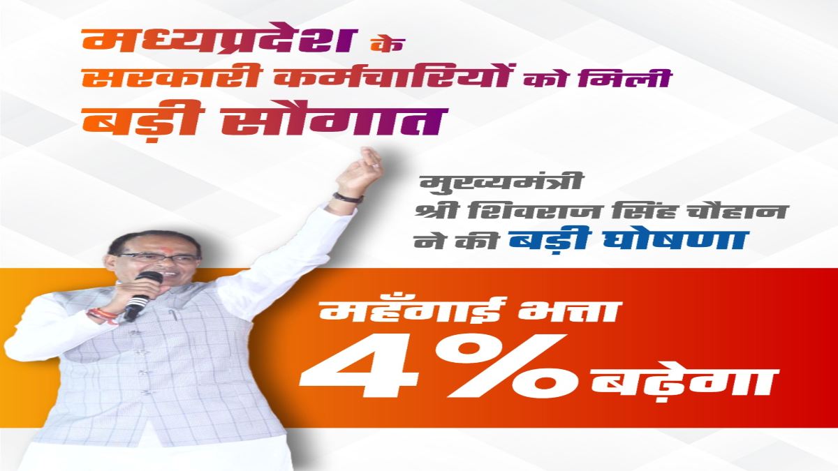MP में सरकारी कर्मचारियों को बड़ा तोहफा: मुख्यमंत्री शिवराज सिंह ने चार प्रतिशत डीए बढ़ाने की घोषणा की