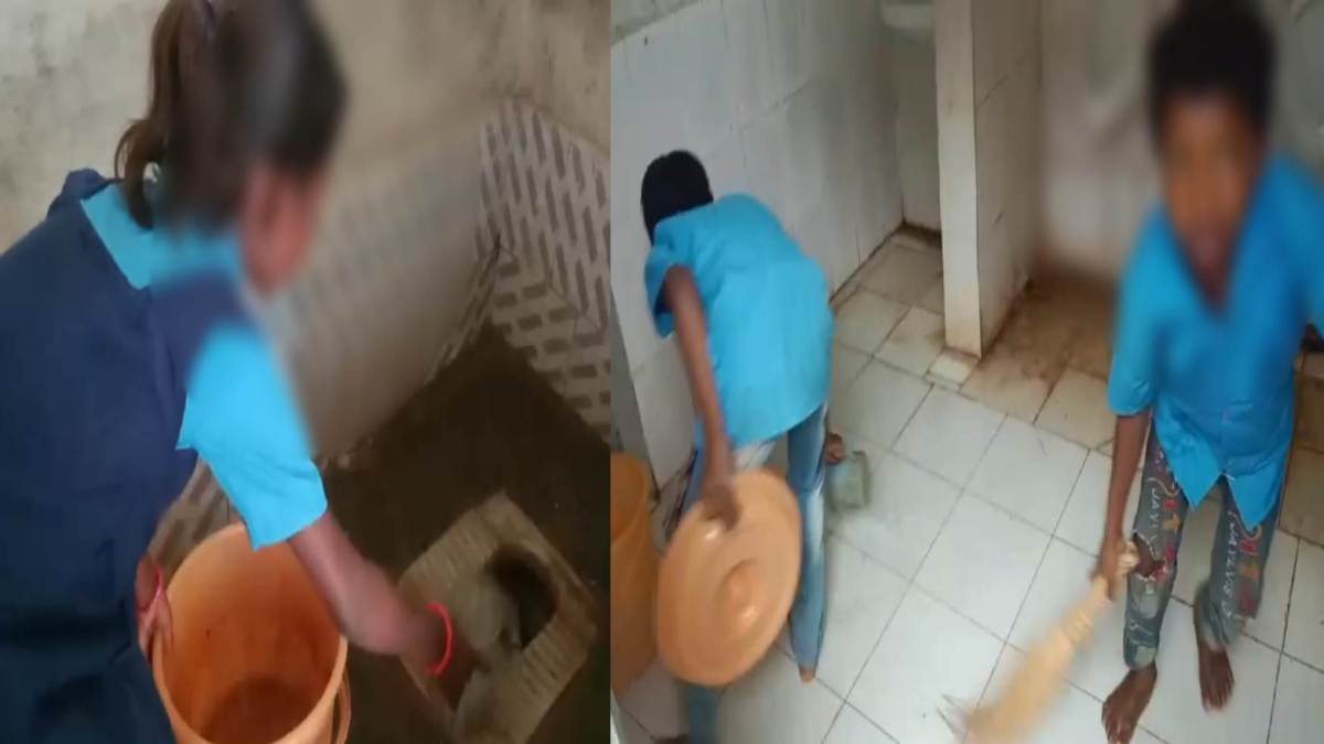 स्कूली बच्चों से साफ कराया टॉयलेट-बाथरूम: लंबे समय से पढ़ाई की जगह करवा रहे साफ-सफाई, MP के इस जिले का मामला, VIDEO वायरल