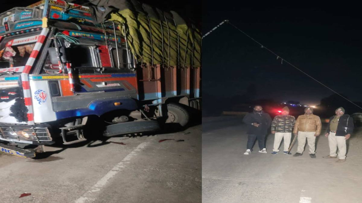 चेक पोस्ट पर बाल बाल बचे पुलिसकर्मीः ट्रक चालक ने कार को मारी टक्कर, पुलिस ने कूदकर बचाई जान