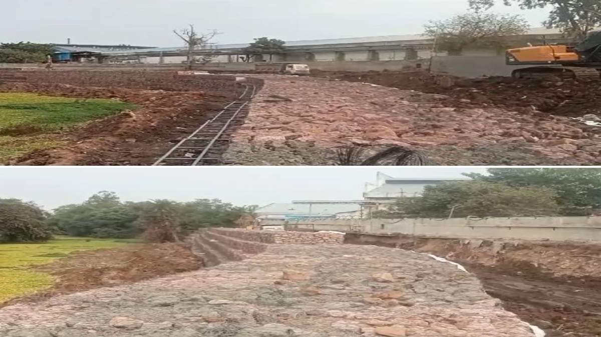 कैचमेंट एरिया पर दबंग बिल्डर का कब्जाः कलियासोत नदी किनारे खड़ी किया पत्थरों की दीवार