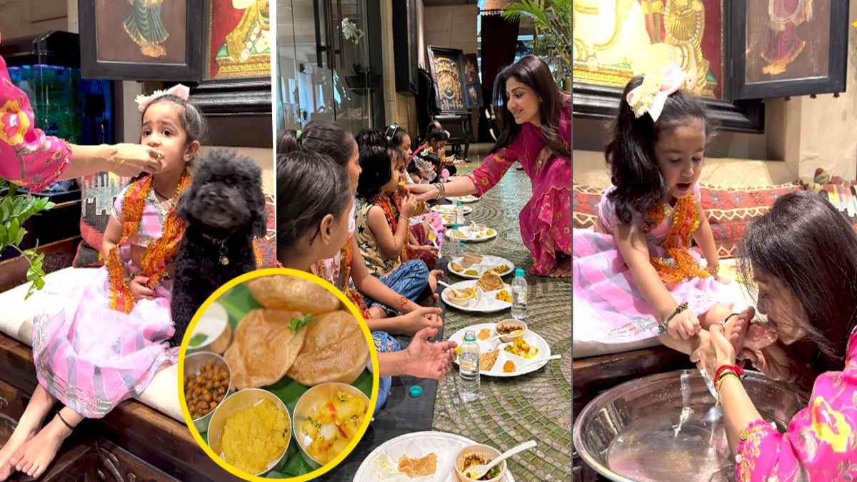 Shilpa Shetty  ने की अपनी बेटी समीषा के साथ की महाअष्टमी की पूजा, नन्हीं देवियों को कन्या भोज कराते तस्वीरें की साझा…