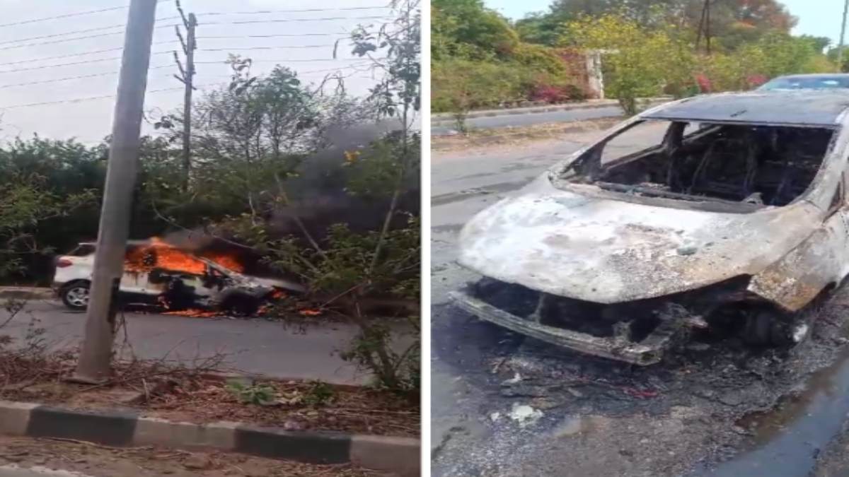 चलती कार में लगी आग: ड्राइवर ने कूदकर बचाई जान, कारण अज्ञात, देखें Video