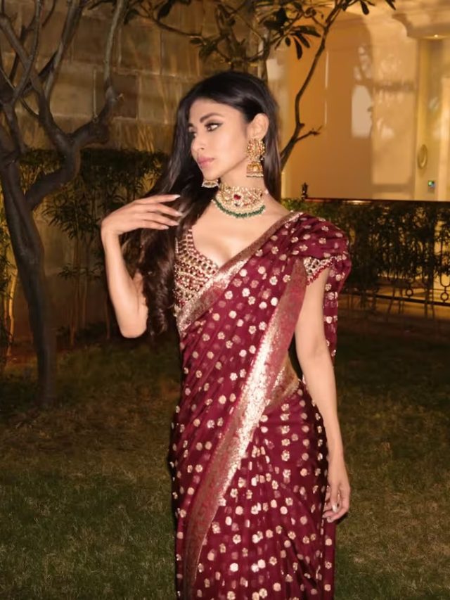 मरून साड़ी और हैवी जूलरी में मौनी रॉय का दिखा ट्रेडिशनल लुक, देखिये झलक