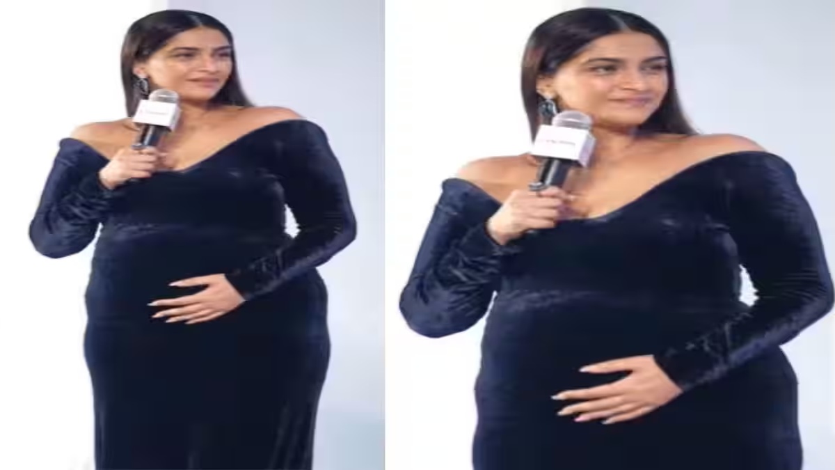 Sonam Kapoor ने ब्लैक ऑफ-शोल्डर गाउन में फ्लॉन्ट किया बेबी बंप, चेहरे पर साफ दिखा प्रेग्नेंसी ग्लो …