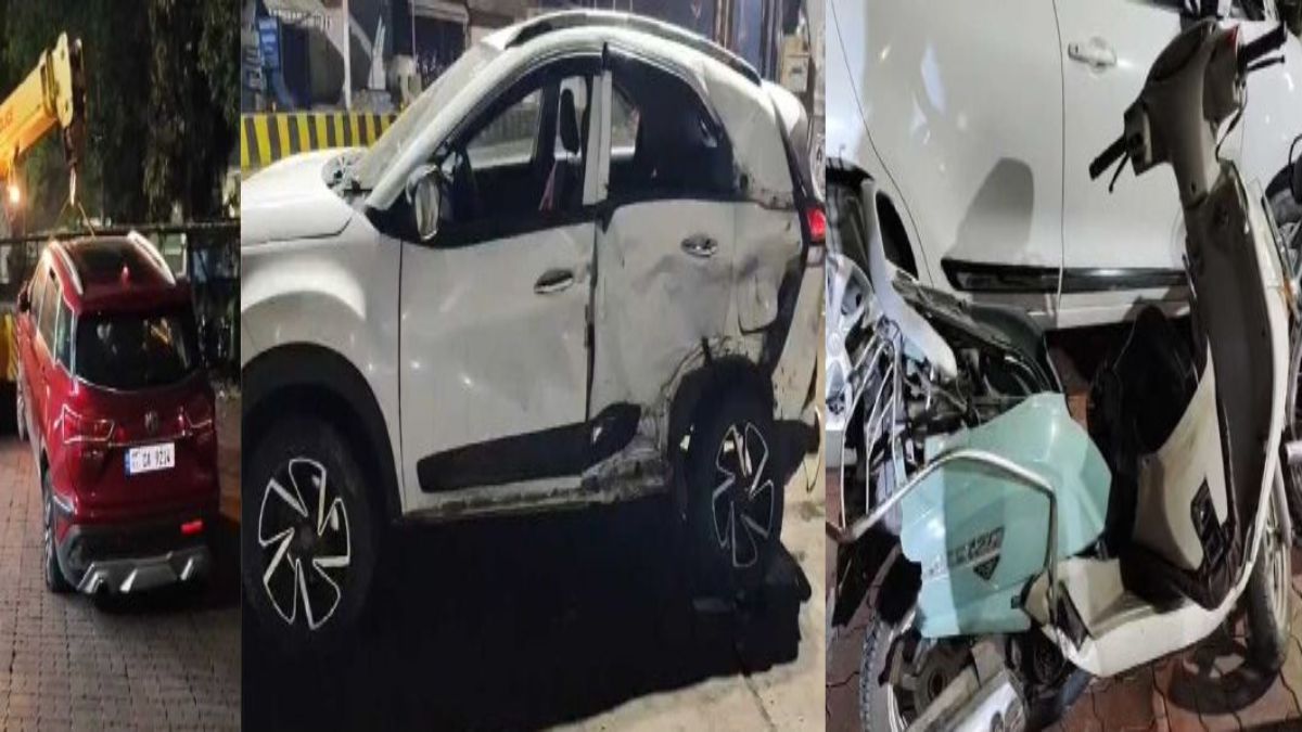 रफ्तार का कहरः कई गाड़ियों को टक्कर मार पार्क की दीवार से जा टकराई कार, तीन लोग घायल