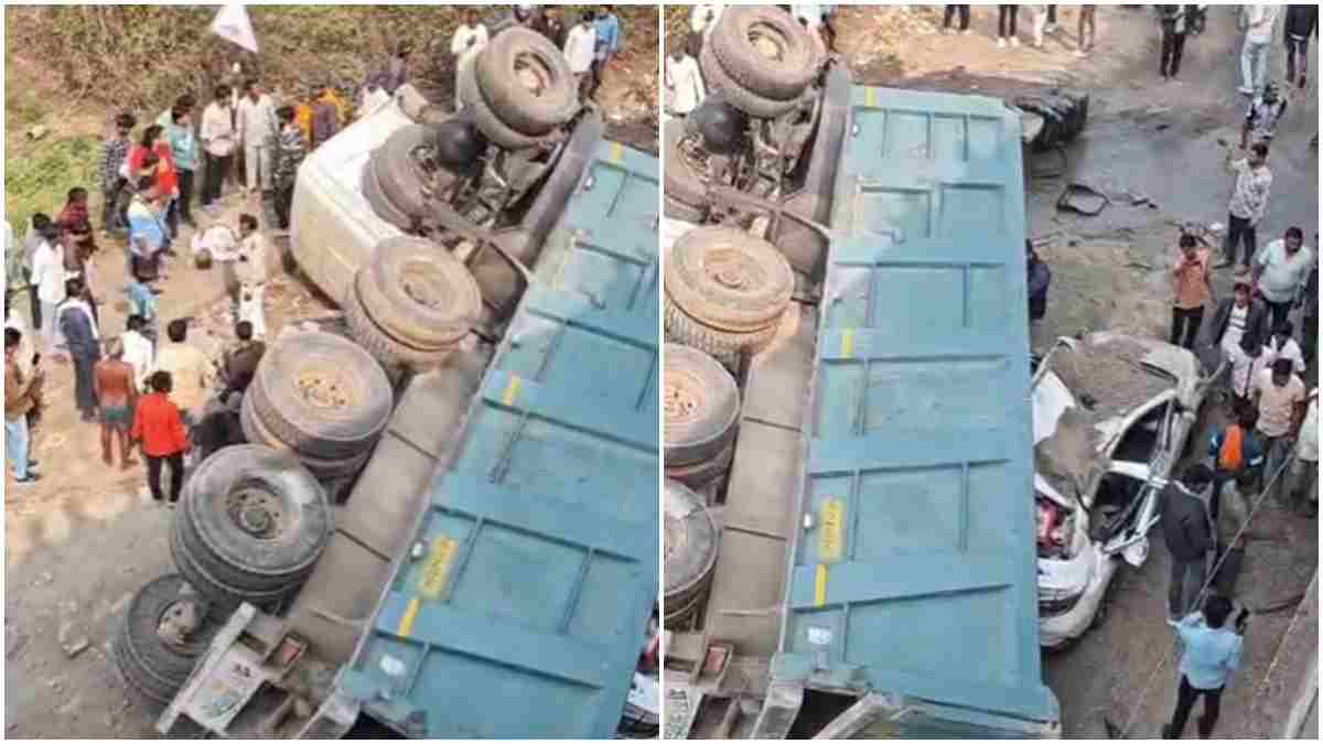 जबलपुर हाईवे पर मौत का तांडव: ओवरब्रिज से नीचे कार पर गिरा हाइवा, 2 की मौत, 4 घायल; मंत्री राकेश सिंह ने घटना पर जताया दुख 