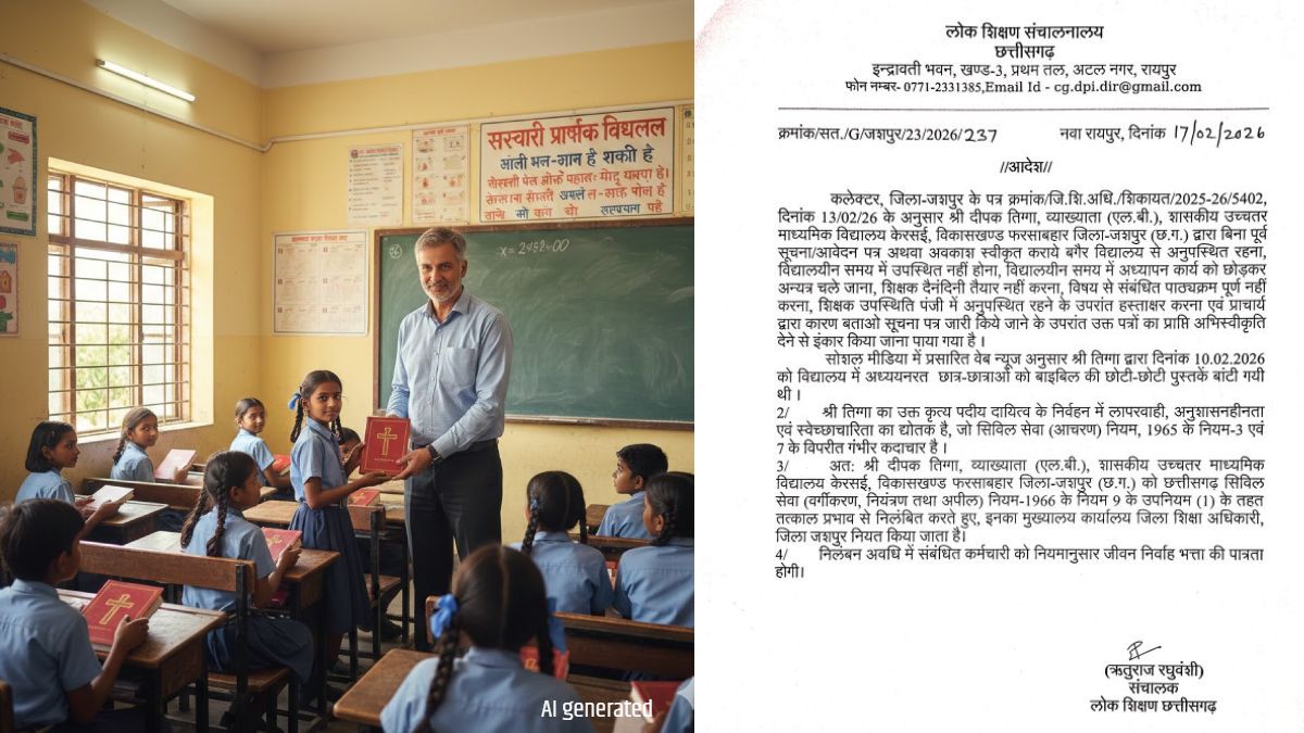 CG News : सरकारी स्कूल में बच्चों को व्याख्याता ने बांटा बाइबल, कलेक्टर के प्रतिवेदन पर DPI ने किया निलंबित