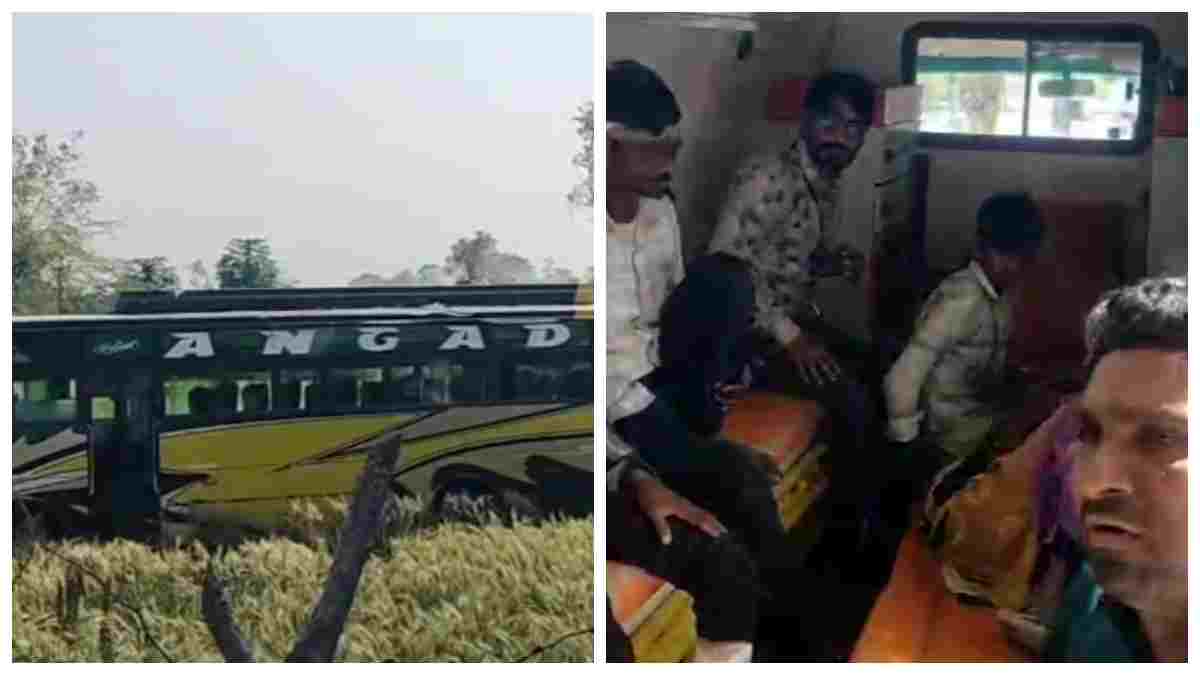 यात्रियों से भरी बस अनियंत्रित होकर खेत में उतरी: मची चीख-पुकार, एक दर्जन से ज्यादा घायल, घटना CCTV में कैद