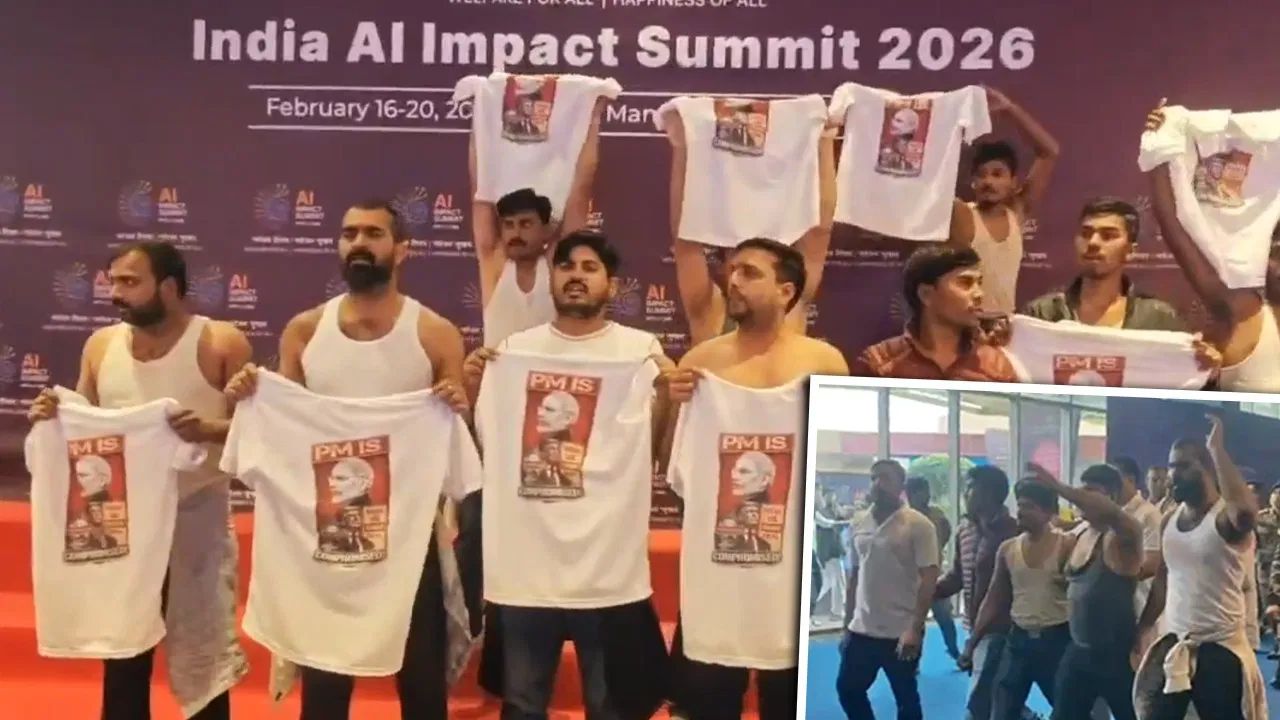 AI समिट में हंगामे को लेकर BJP का हल्ला बोल, कांग्रेस मुख्यालय के आगे विरोध प्रदर्शन; कार्यकर्ताओं ने तोड़े बैरिकेड्स