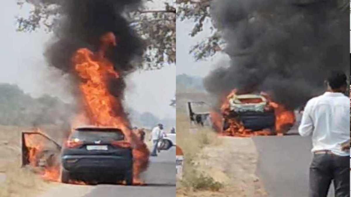 BJP मंडल अध्यक्ष की कार में लगी भीषण आग, डिप्टी सीएम के कार्यक्रम में जाते वक्त रास्ते में हुआ हादसा, देखें VIDEO