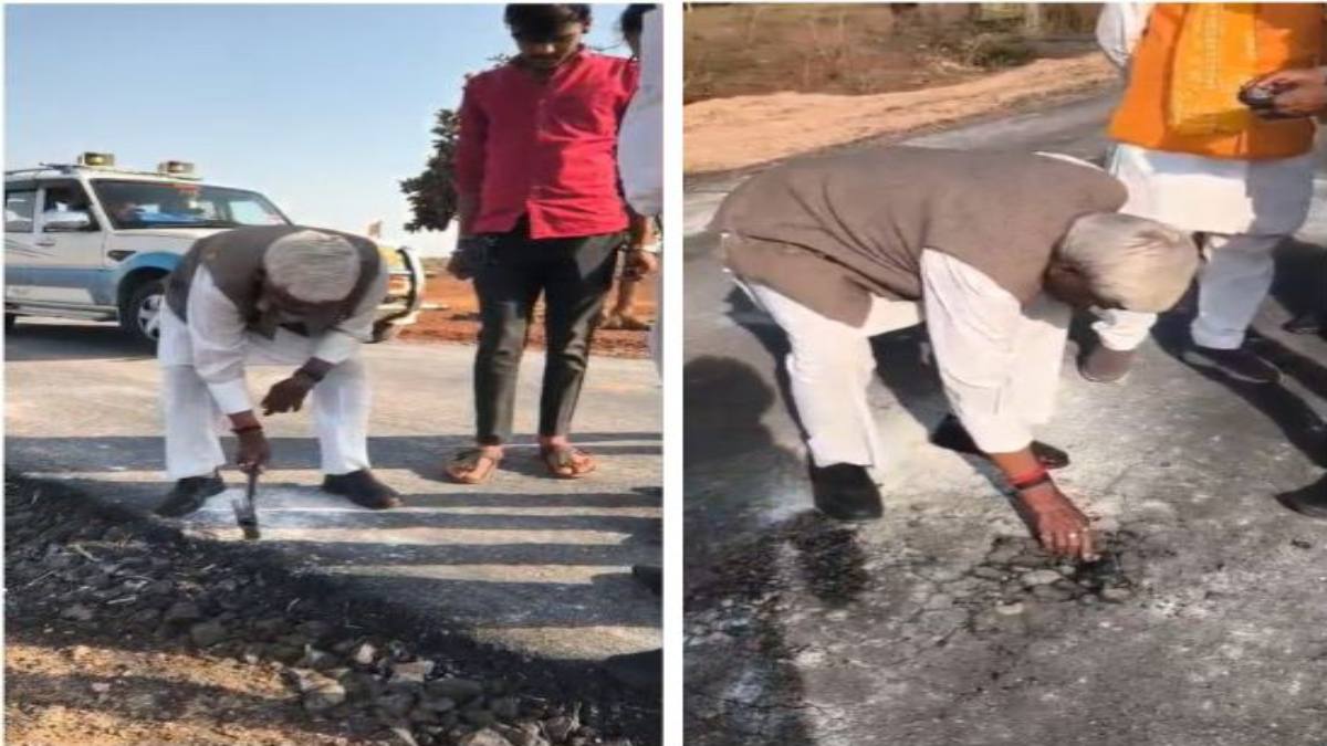 विधायक ने परखी सड़क की गुणवत्ताः हथौड़े मारने से गिट्टी उखड़ने पर भड़के, बोले- दोबारा बनाने की जरूरत