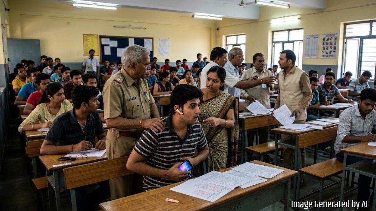 CG Hitech Nakal : कॉलेज की परीक्षा में मोबाइल और ब्लूटूथ से नकल, 10 परीक्षार्थी पकड़ाए, बाहरी व्यक्ति कर रहा था ड्यूटी, विश्वविद्यालय ने परीक्षा केंद्र किया निरस्त
