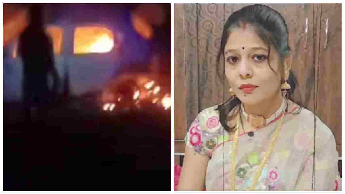 चलती कार बनी आग का गोला: महिला की मौत, डॉक्टर पति सुरक्षित, हादसे पर गहराया संदेह 