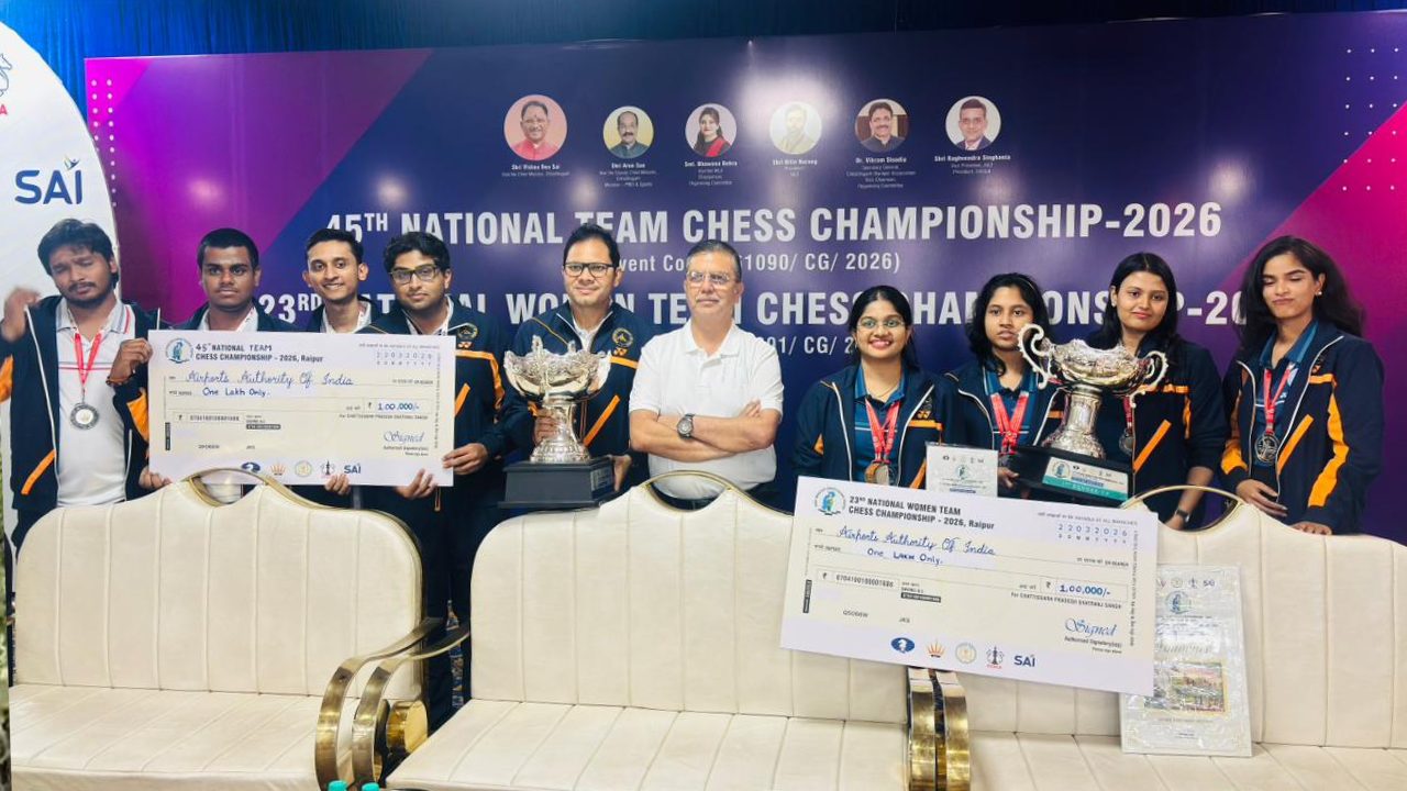 राष्ट्रीय शतरंज प्रतियोगिता: भारतीय विमानपत्तन प्राधिकरण के खिलाड़ियों का दबदबा, पुरुष और महिला वर्ग में जीता रजत पदक