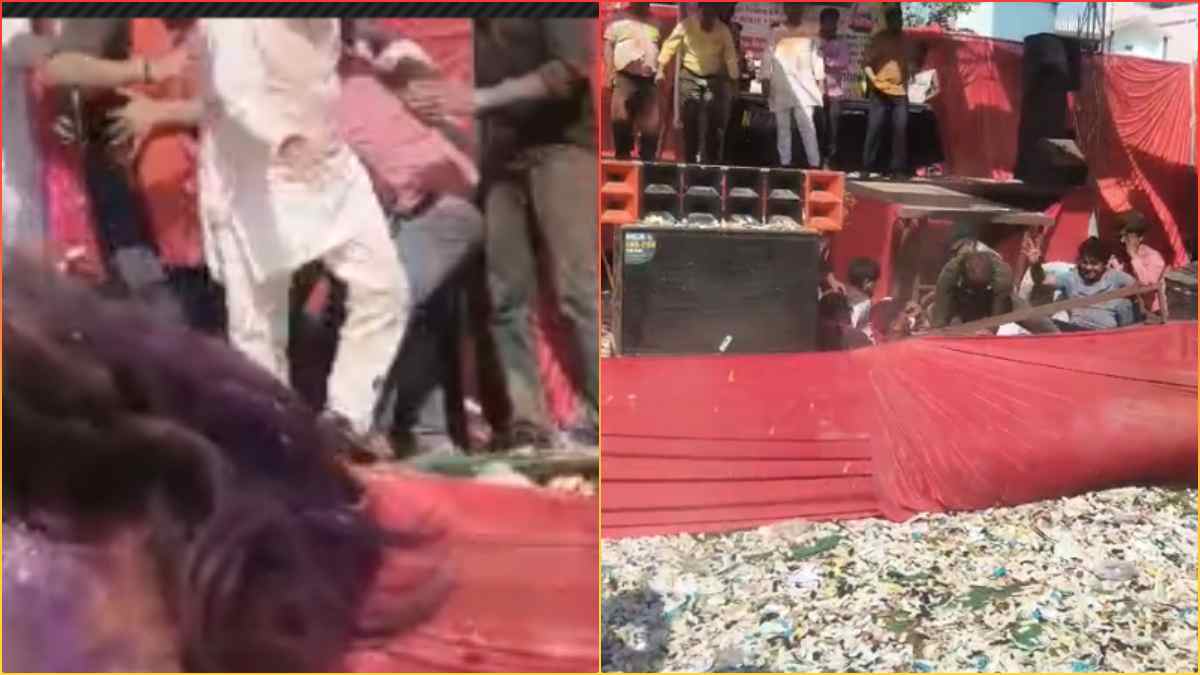 होली मिलन कार्यक्रम में भरभराकर टूटा मंच, भाषण दे रहे भाजपा जिला अध्यक्ष गिरे, उठकर कहा- हिंदू कभी झुकता नहीं