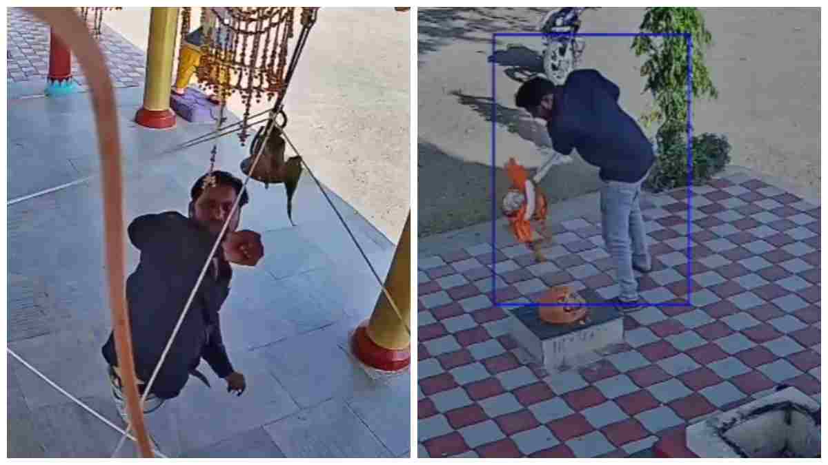 मंदिर में युवक ने मूर्ति से की छेड़छाड़: किए गंदे इशारे, पगड़ी-माला चुराई; हरकतें CCTV में कैद