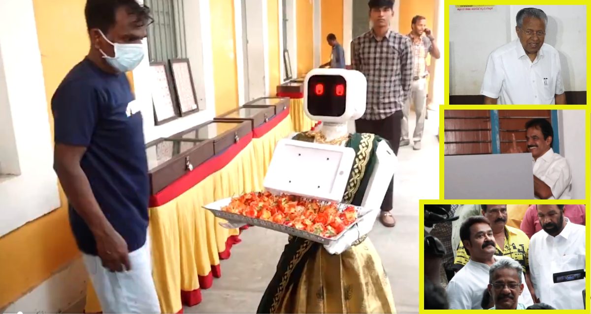 असम, केरलम और पुडुचेरी में विधानसभा चुनावः साड़ी पहने ‘रोबोट नीला’ ने वोटर्स का फूलों से स्वागत किया; केरलम CM पिनाराई, केंद्रीय मंत्री सुरेश गोपी, एक्टर मोहनलाल, केसी वेणुगोपाल, भाजपा प्रदेश अध्यक्ष राजीव चंद्रशेखर ने वोट डाला