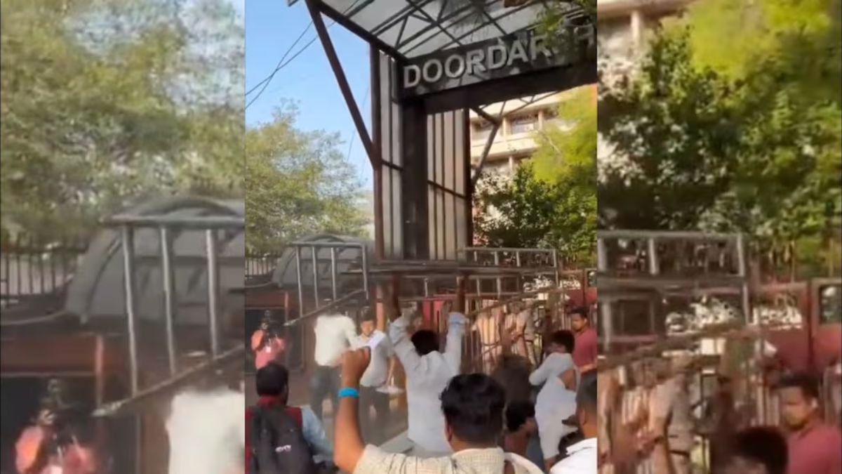 DD News दफ्तर के बाहर NSUI का बवाल, पुतला फूंका और परिसर में तोड़फोड़ की, तीन कार्यकर्ता गिरफ्तार, राहुल गांधी पर टिप्पणी को लेकर भड़के