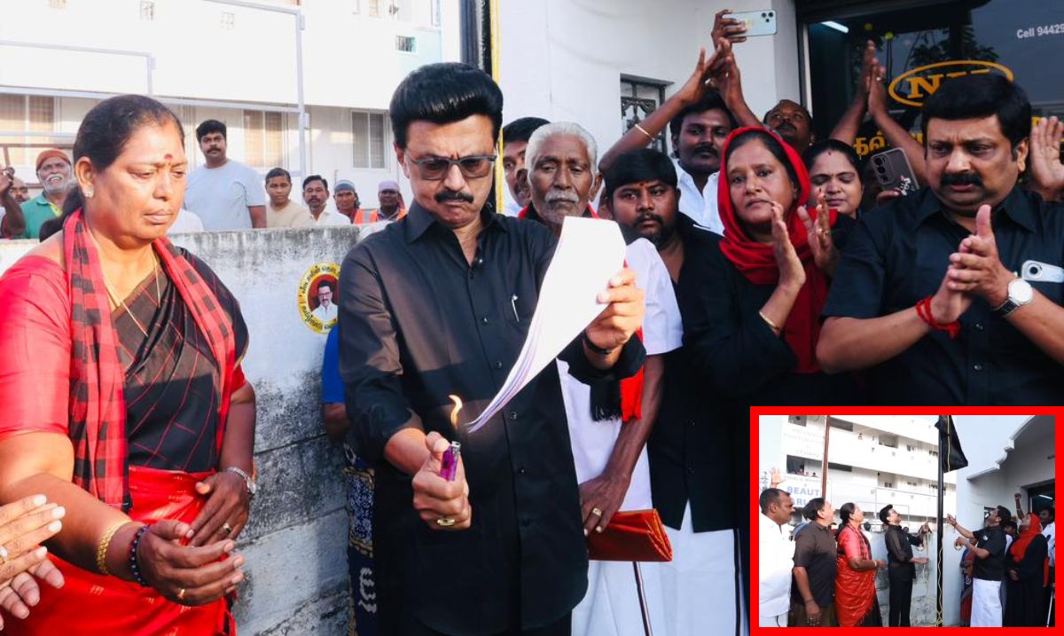सीएम एमके स्टालिन ने परिसीमन विधेयक की कॉपी को लगाई आग, काला झंडा फहराया, देखें वीडियो