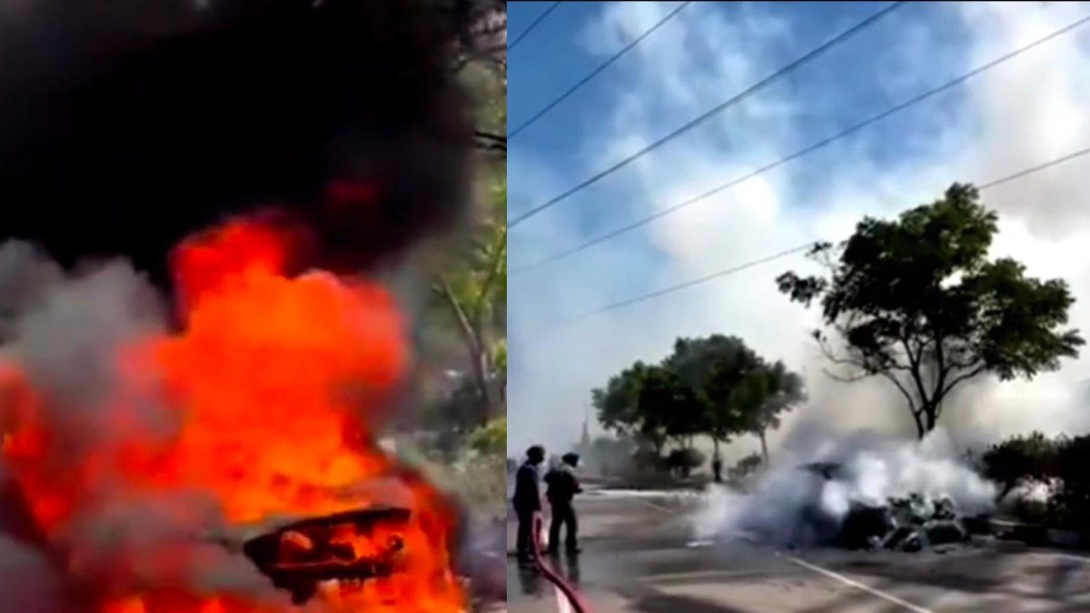 चंडीगढ़: चलती BMW कार में लगी भीषण आग, धमाकों से दहला इलाका; मोहाली में रजिस्टर्ड निकली गाड़ी