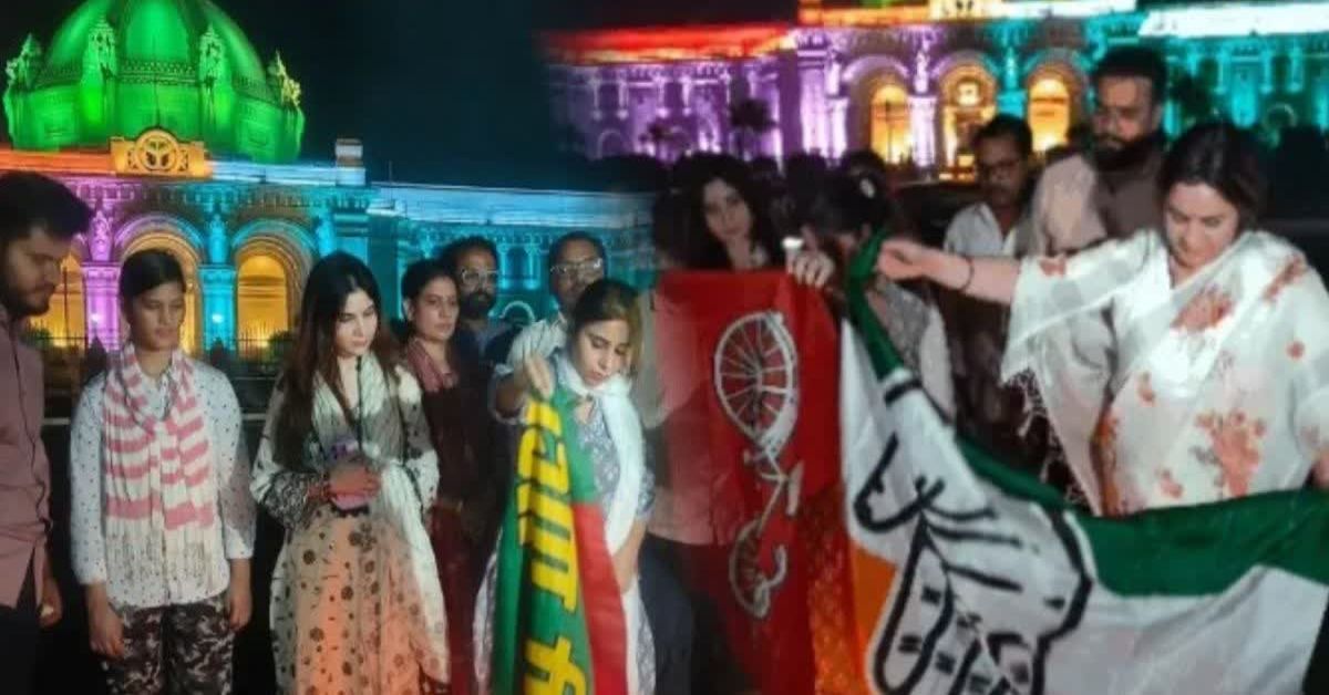 अपर्णा यादव ने जलाया सपा और कांग्रेस का झंडा, कहा- संसद में जो हुआ उससे विपक्ष का असली चेहरा सामने आ गया