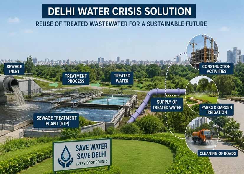 दिल्ली में पानी बचाने की नई तैयारी, निर्माण कार्यों और पार्कों में होगा ट्रीटेड वॉटर का इस्तेमाल