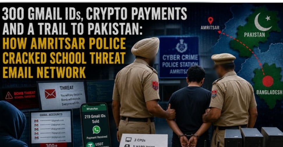 अमृतसर पुलिस की बड़ी कार्रवाई: ईमेल से बम धमकी भेजने वाला आरोपी पश्चिम बंगाल से गिरफ्तार, पाकिस्तान-बांग्लादेश कनेक्शन की जांच तेज