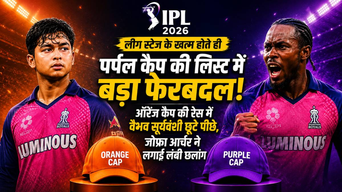 IPL 2026: लीग स्टेज ख़त्म होते ही ऑरेंज कैप की रेस में बड़ा फेरबदल, वैभव सूर्यवंशी छूटे पीछे, पर्पल कैप की लिस्ट में जोफ्रा आर्चर ने लगाई लंबी छलांग