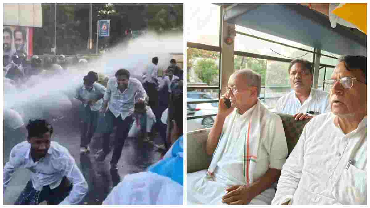 NEET पेपर लीक पर भोपाल में कांग्रेस-NSUI प्रदर्शन: CM हाउस घेराव से पहले पुलिस ने वॉटर कैनन चलाया, दिग्विजय सिंह समेत कई कार्यकर्ता गिरफ्तार