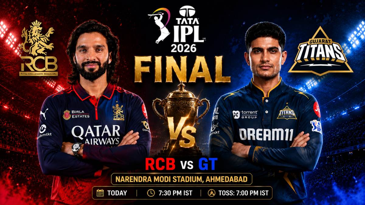 RCB vs GT IPL 2026 Final: आज शाम डिफेंडिंग चैंपियन बेंगलुरु और गुजरात में होगी खिताबी जंग, जानें हेड-टू-हेड रिकॉर्ड और पिच रिपोर्ट समेत मैच से जुड़ी सभी जरूरी अपडेट्स