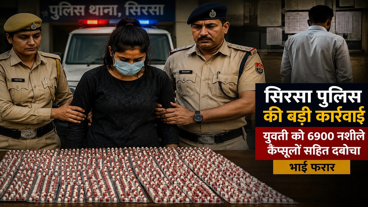 सिरसा पुलिस की बड़ी कार्रवाई: संयुक्त टीम ने युवती को 6900 नशीले कैप्सूलों सहित दबोचा, भाई फरार