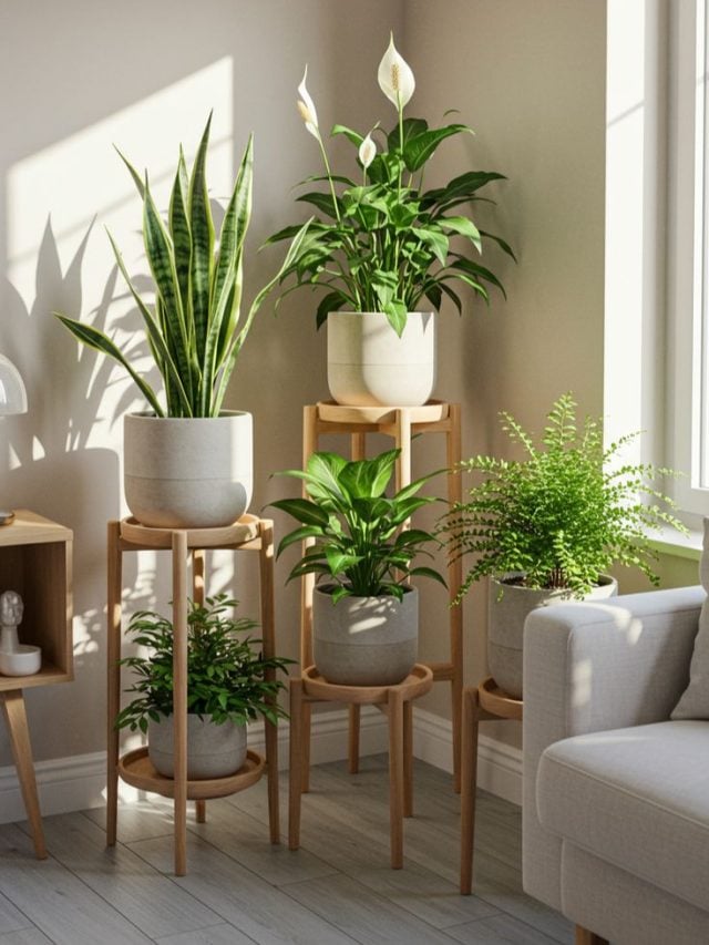 Living Room को इन मॉडर्न Wooden Plant Stand डिजाइंस से दें नेचुरल लुक