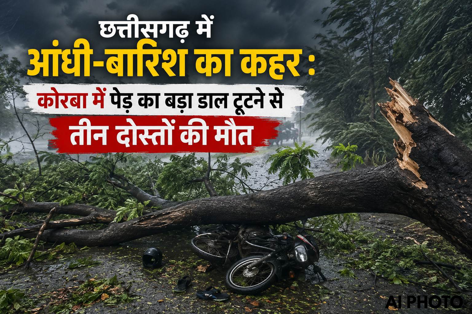 छत्तीसगढ़ में आंधी-बारिश का कहर : कोरबा में पेड़ का बड़ा डाल टूटने से तीन दोस्तों की मौत, बिलासपुर-रायगढ़ में ब्लैकआउट