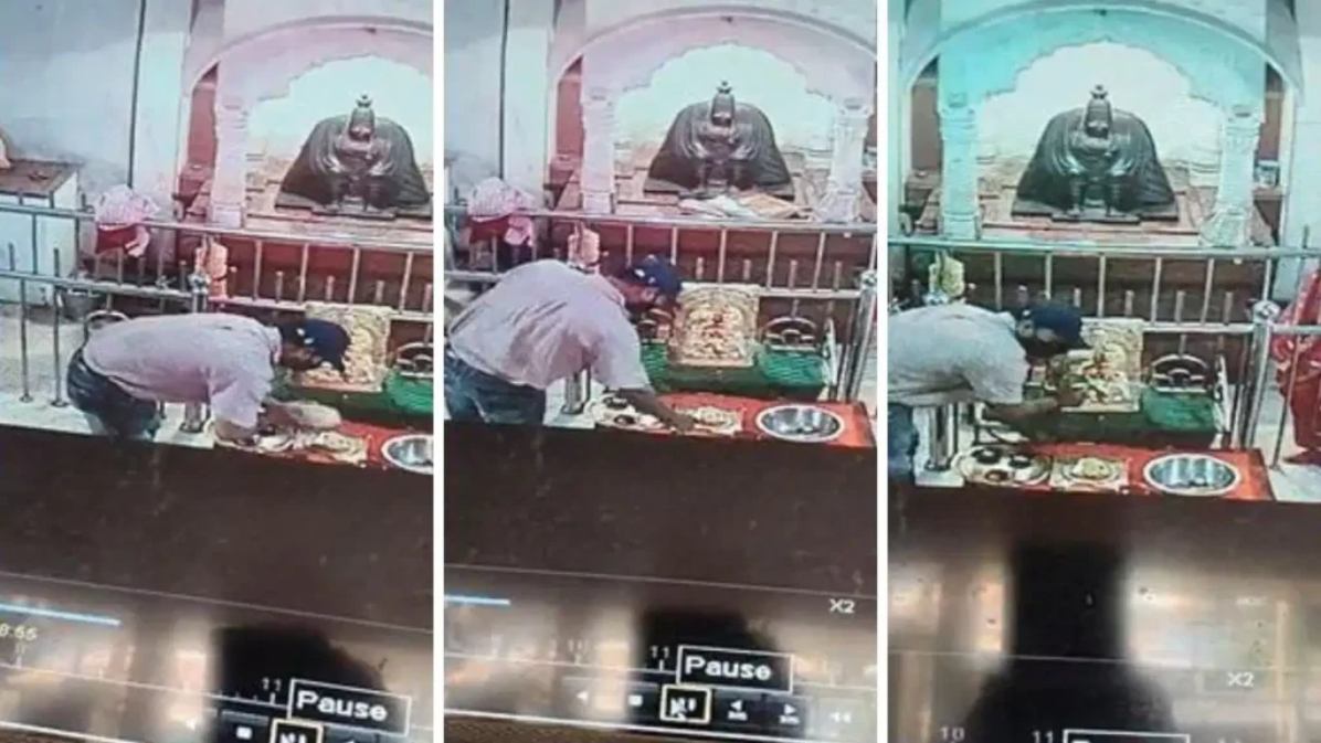 पूजा के बहाने देवी मां से मांगी माफी, फिर 1 किलो चांदी का मुकुट लेकर हुआ नौ दो ग्यारह, पूरी भक्ति CCTV में हुई कैद