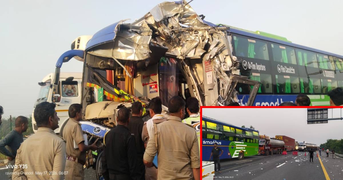 उन्नाव : Agra-Lucknow Expressway पर भीषण हादसा, बस और कंटेनर में जोरदार टक्कर, 22 यात्री…