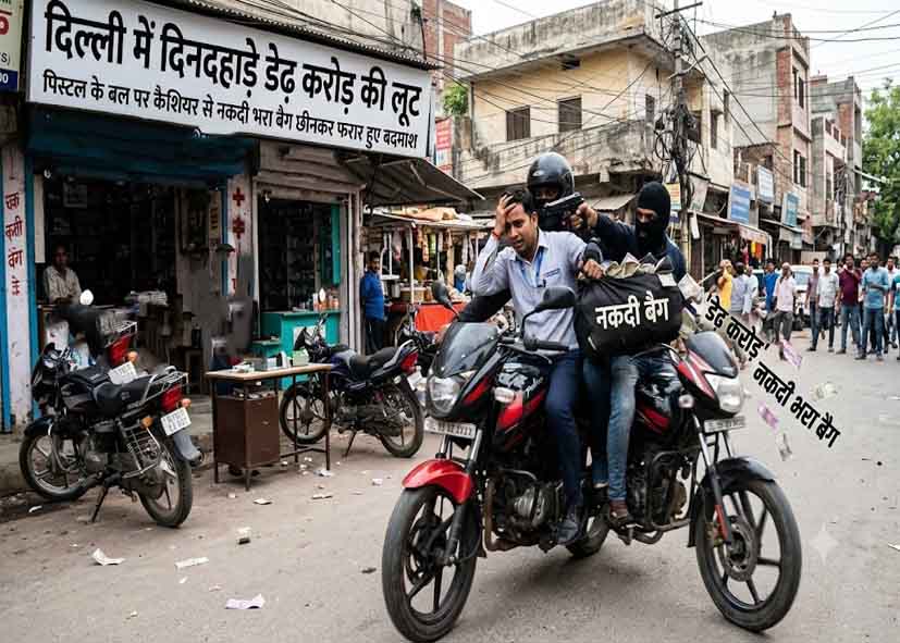 दिल्ली में दिनदहाड़े डेढ़ करोड़ की लूट, पिस्टल के बल पर कैशियर से नकदी भरा बैग छीनकर फरार हुए बदमाश