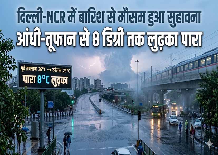 दिल्ली-NCR में बारिश से मौसम हुआ सुहावना, आंधी-तूफान से 8 डिग्री तक लुढ़का पारा
