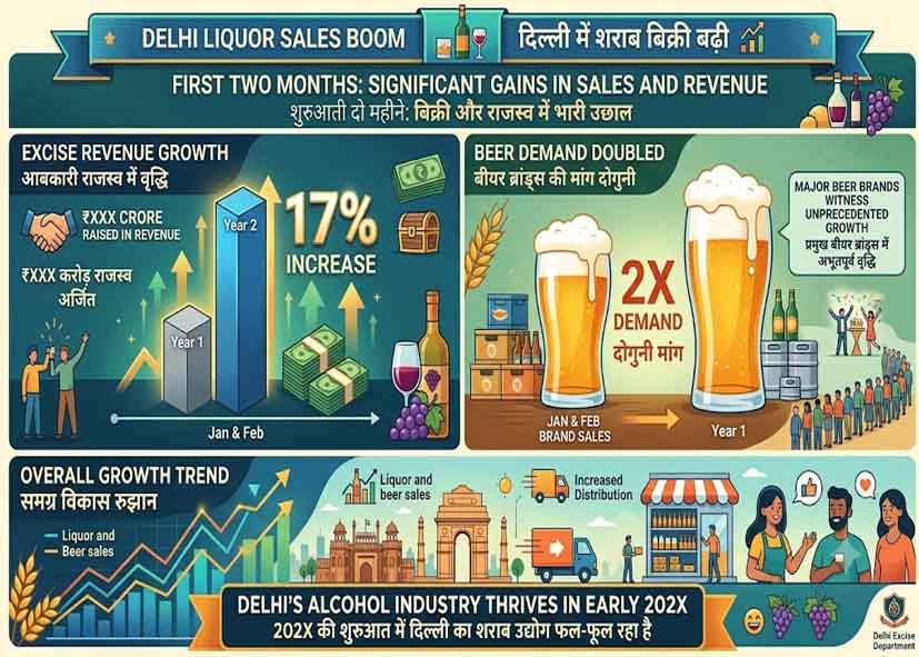 दिल्ली में शराब बिक्री बढ़ी, पहले दो महीनों में आबकारी रेवेन्यू 17% बढ़ा; बीयर ब्रांड्स की मांग दोगुनी
