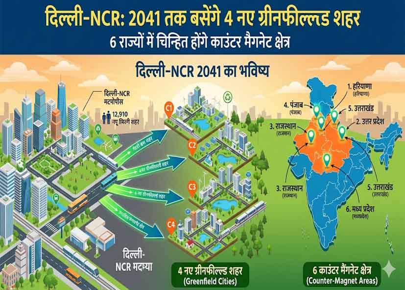 दिल्ली-NCR के लिए 2041 तक बसेंगे 4 नए ग्रीनफील्ड शहर; 6 राज्यों में चिन्हित होंगे काउंटर मैगनेट क्षेत्र