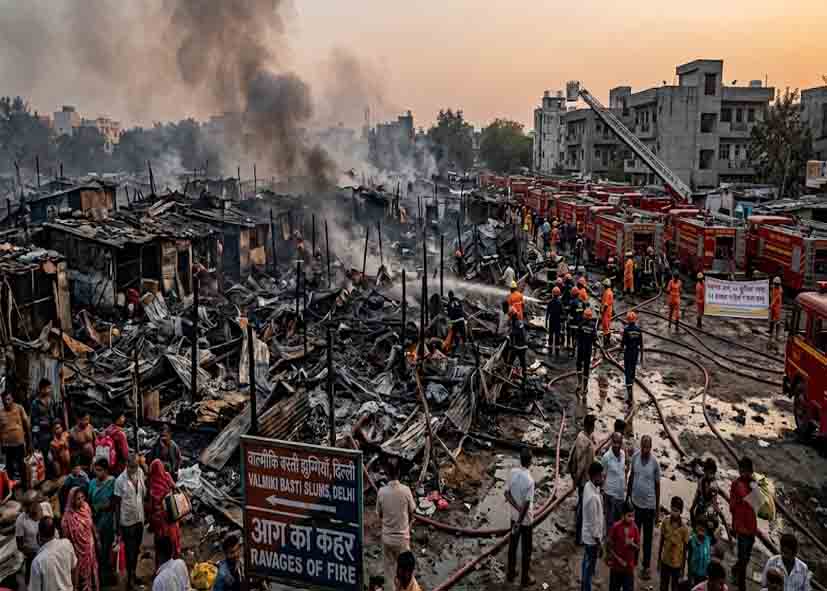 दिल्ली में वाल्मीकि बस्ती की झुग्गियों में लगी भीषण आग, 30 झोपड़ियां जलकर राख; 24 दमकल गाड़ियों ने पाया काबू