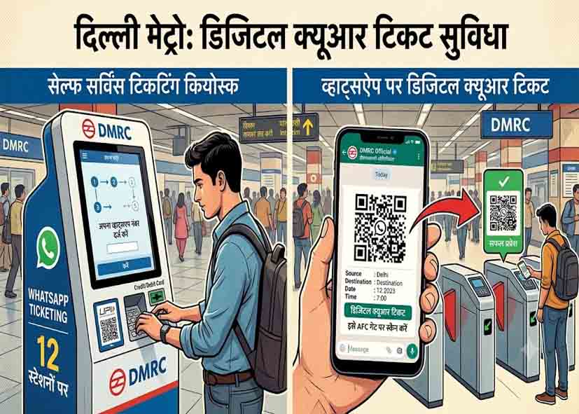 दिल्ली मेट्रो के 12 स्टेशनों पर शुरू हुआ सेल्फ सर्विस टिकटिंग कियोस्क, WhatsApp पर मिलेगा डिजिटल QR टिकट