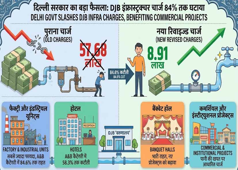 दिल्ली सरकार ने DJB का इंफ्रास्ट्रक्चर चार्ज 84% तक घटाया, फैक्ट्री-होटल-बैंक्वेट हॉल समेत इन प्रोजेक्ट्स को मिलेगा फायदा