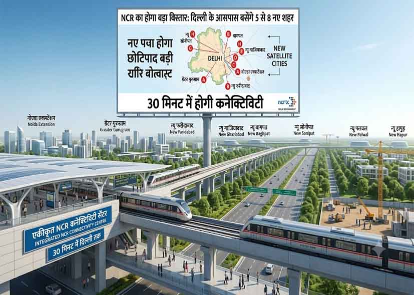 NCR का होगा बड़ा विस्तार, दिल्ली के आसपास बसेंगे 5 से 8 नए शहर; 30 मिनट में होगी कनेक्टिविटी