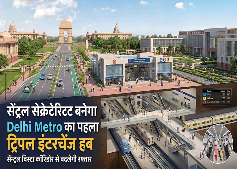सेंट्रल विस्टा कॉरिडोर से बदलेगी रफ्तार, सेंट्रल सेक्रेटेरिएट बनेगा Delhi Metro का पहला ट्रिपल इंटरचेंज हब