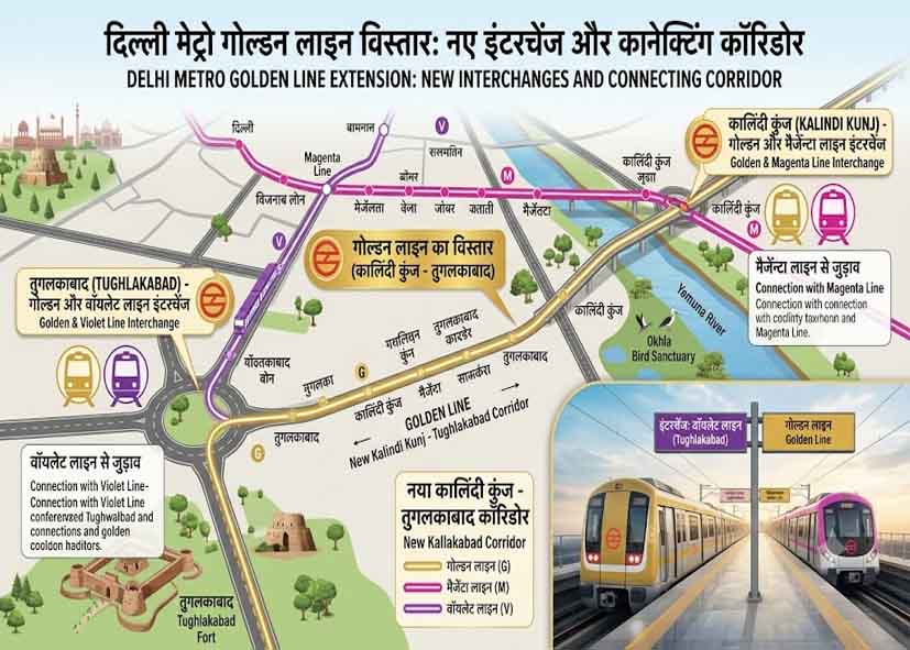 दिल्ली मेट्रो की गोल्डन लाइन का विस्तार, कालिंदी कुंज-तुगलकाबाद कॉरिडोर से जुड़ेंगी मैजेंटा और वॉयलेट लाइन