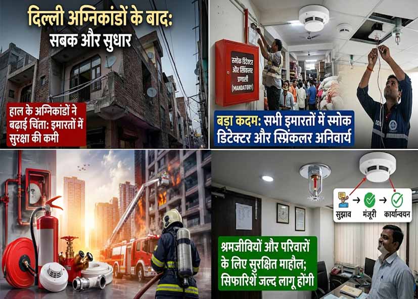 दिल्ली में अग्निकांडों के बाद बड़ा कदम: सभी इमारतों में स्मोक डिटेक्टर और स्प्रिंकलर अनिवार्य करने की सिफारिश