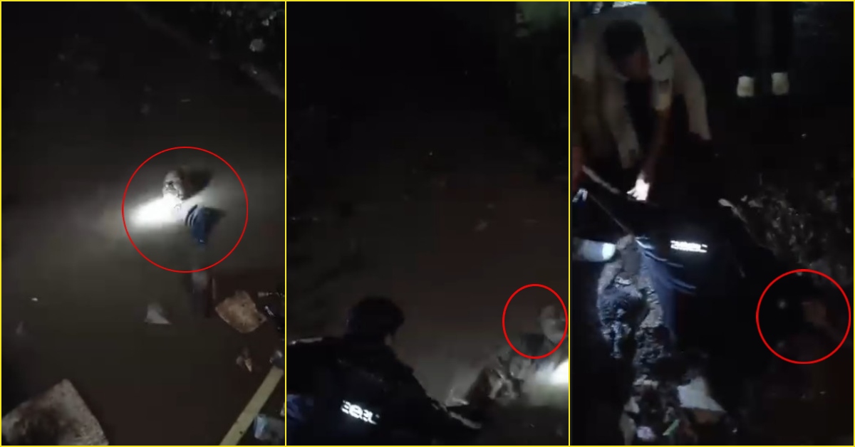 आधी रात उफनते नाले में कूदे पुलिसकर्मी, सिर में चोट लगने से बहे 60 वर्षीय बुजुर्ग का रेस्क्यू, CPR देकर बचाई जान