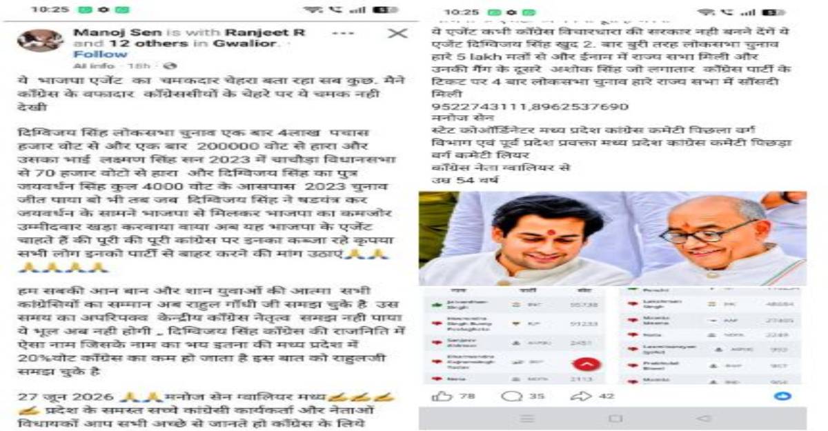 एमपी कांग्रेस में अंतर्कलह: जीतू के बाद अब समर्थकों के निशाने पर दिग्विजय, पूर्व प्रवक्ता ने बताया ‘बीजेपी का एजेंट’, पीसी शर्मा ने कहा-मुद्दों से ध्यान भटका रही BJP