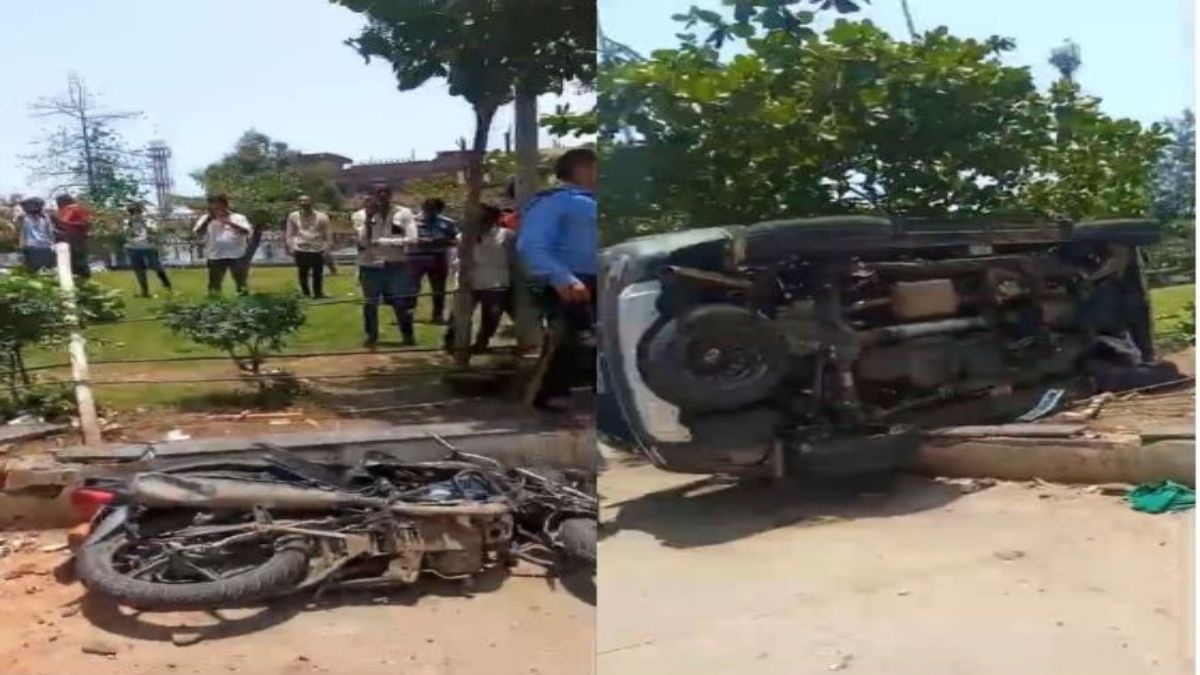 अस्पताल परिसर में रफ्तार का कहरः डॉक्टर की कार ने बाइक को मारी टक्कर, गुस्साए लोगों ने गाड़ी पलटी