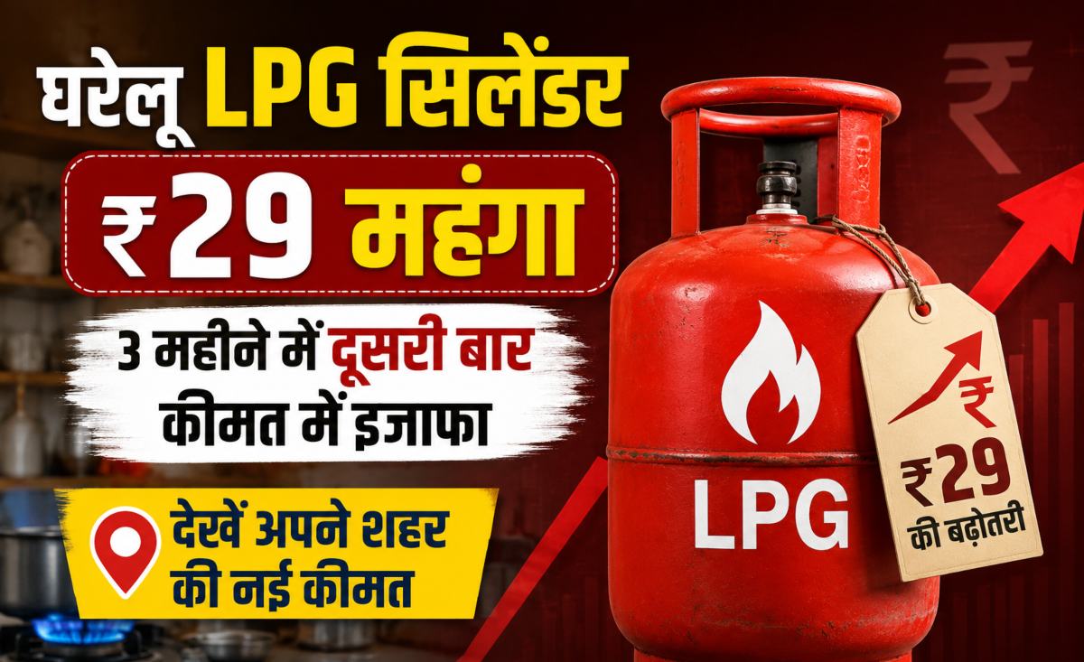 घरेलू LPG सिलेंडर ₹29 महंगा: आज सुबह से नई कीमतें हुईं लागू, 3 महीने में दूसरी बार कीमत में इजाफा, देखें अपने शहर की नई कीमत
